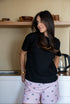 Women Summer Pajama set Black T-shirt + Rose Dog Short